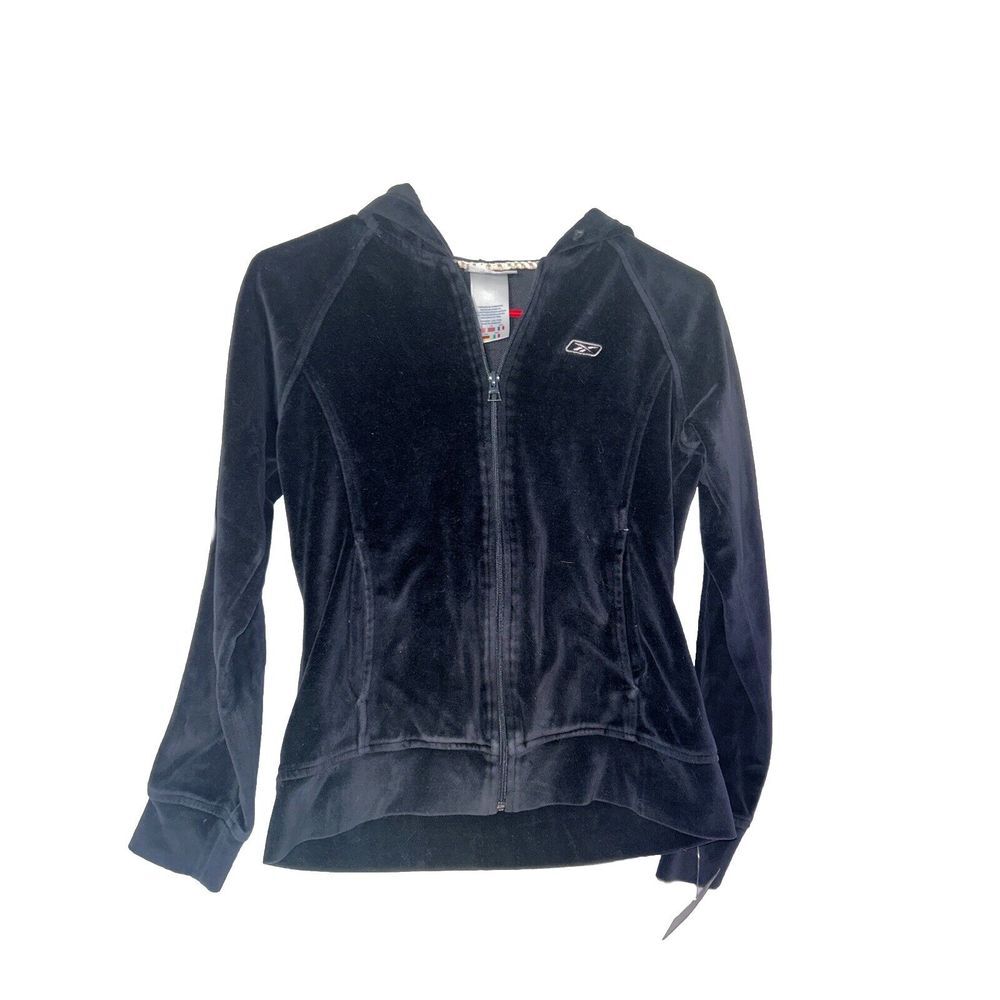 Vintage‎ Reebok Velour Small Logo Embroidered Zip Up Track Y2K Navy Blue